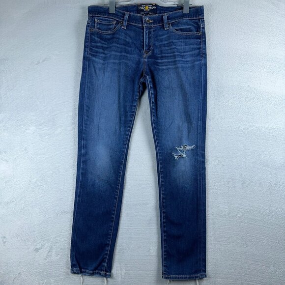 Lucky Brand Jeans Women's Size 12/31 Charlie Skinny Distressed Denim Blue - Picture 1 of 11